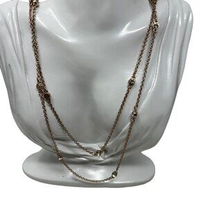 Express Necklace Long Rose Gold Tone Two Strand Rhinestone Stations